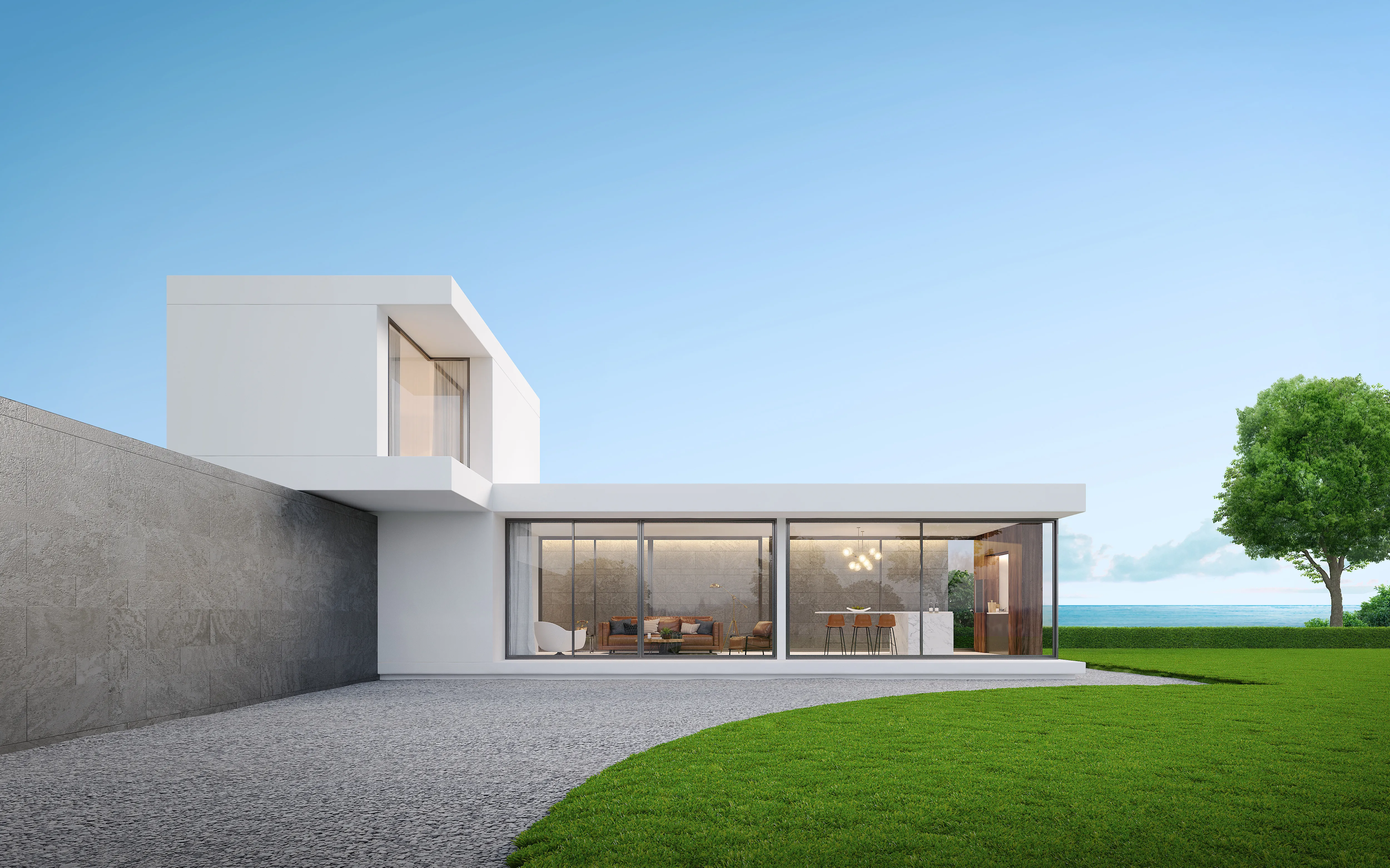 Modern white residence with glazed living pavilion