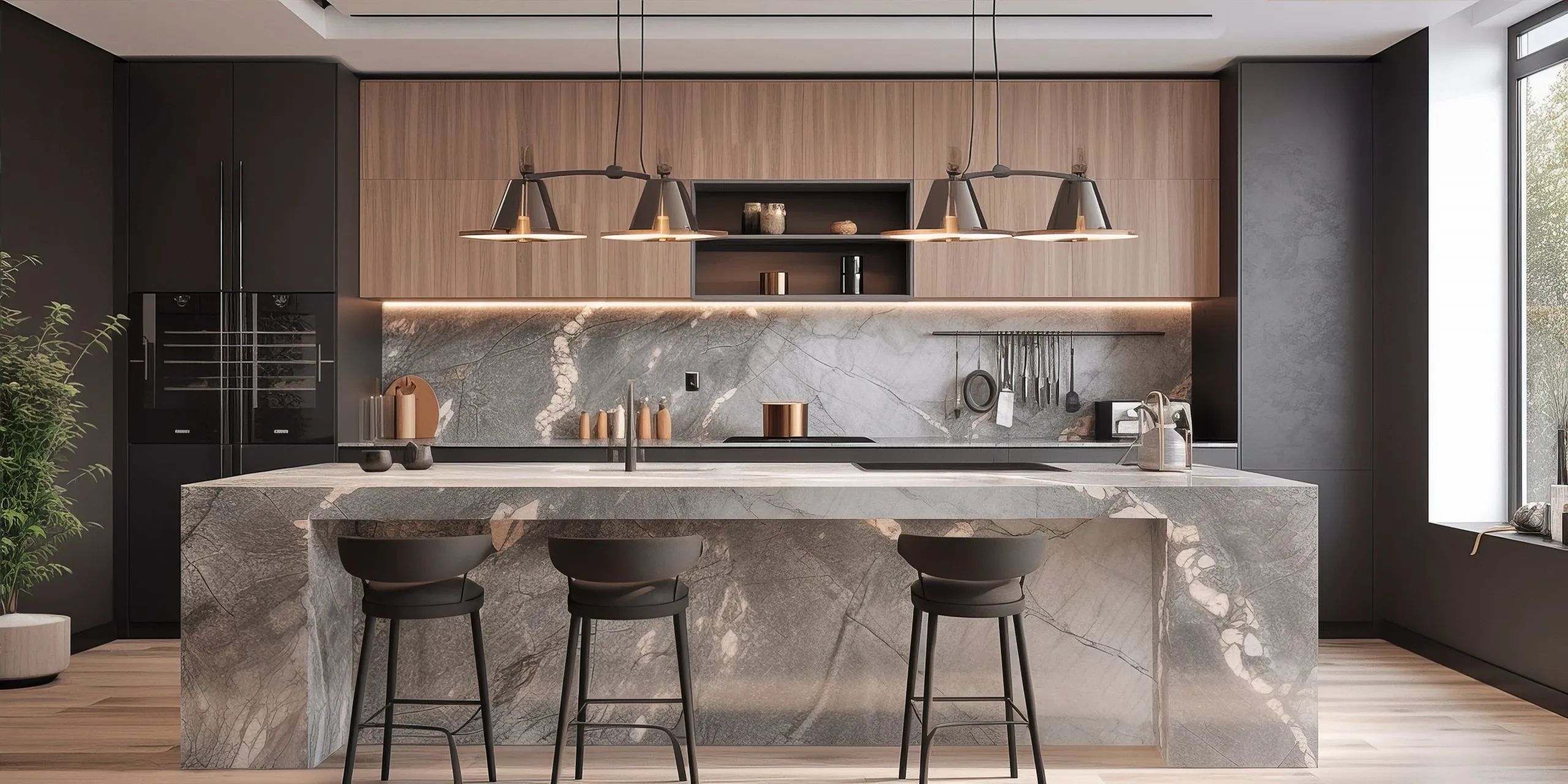 Luxury kitchen with marble island