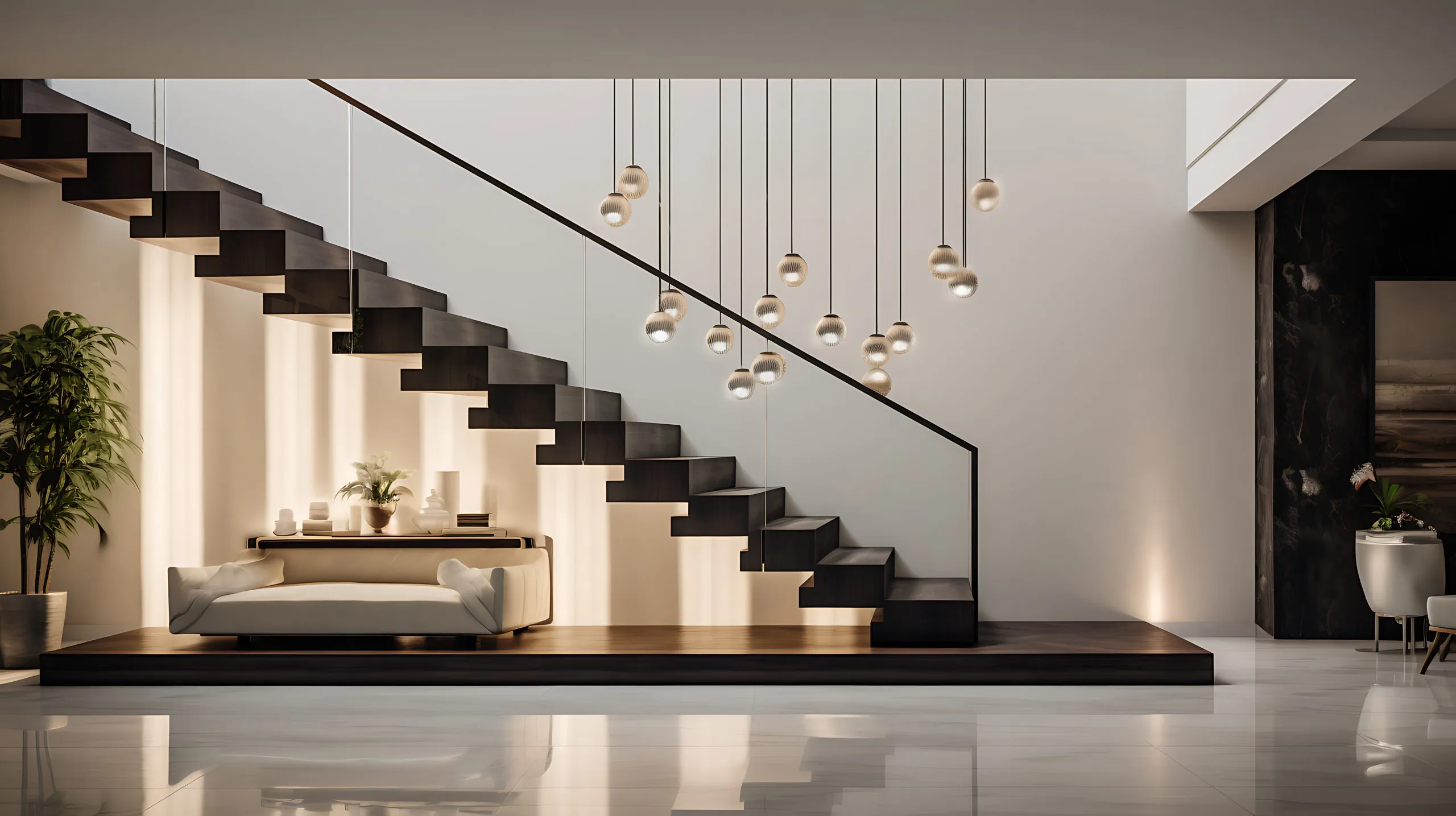 Sculptural staircase in a luxury residence